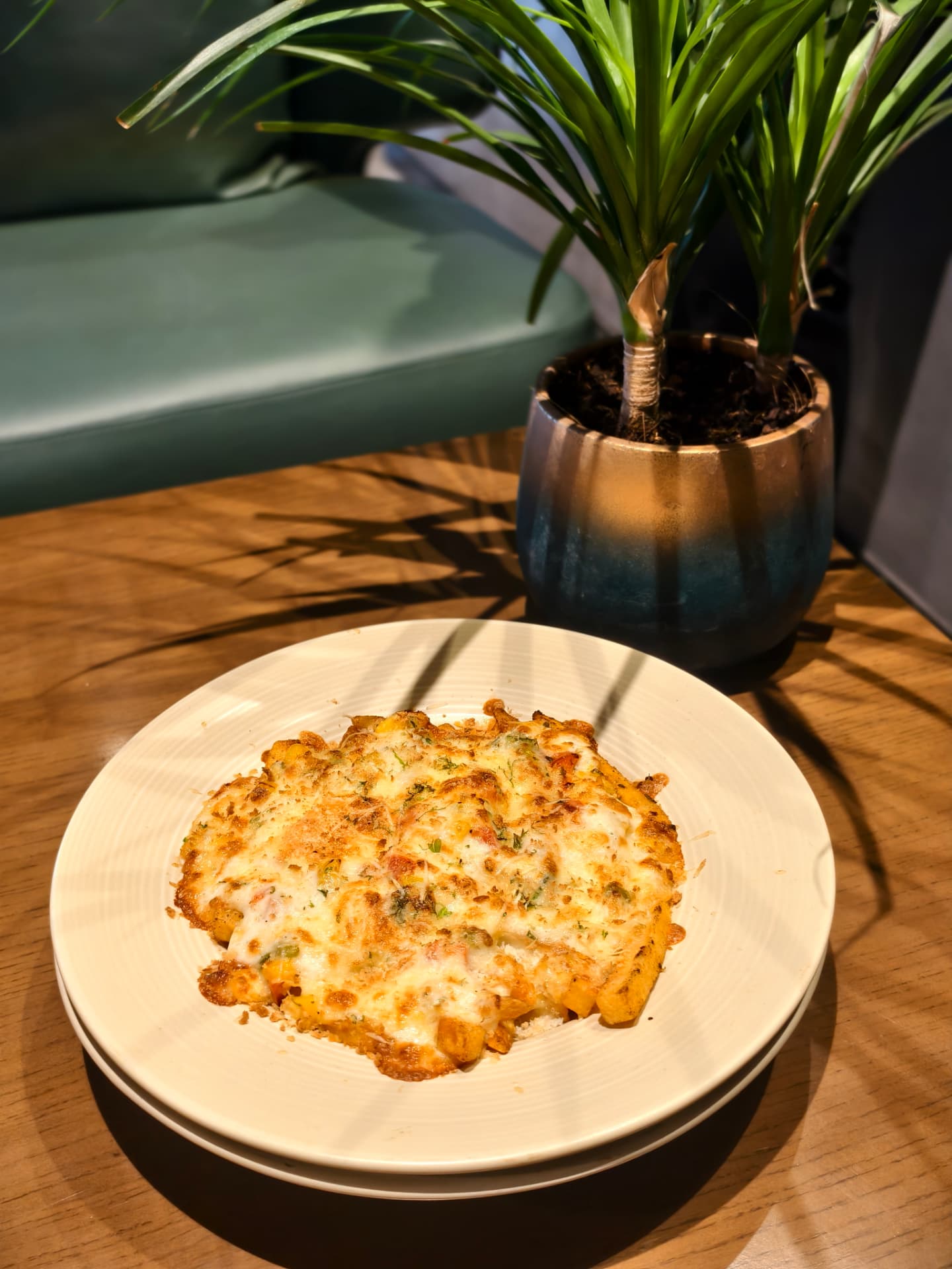 A cheesy baked pasta dish at O’Co